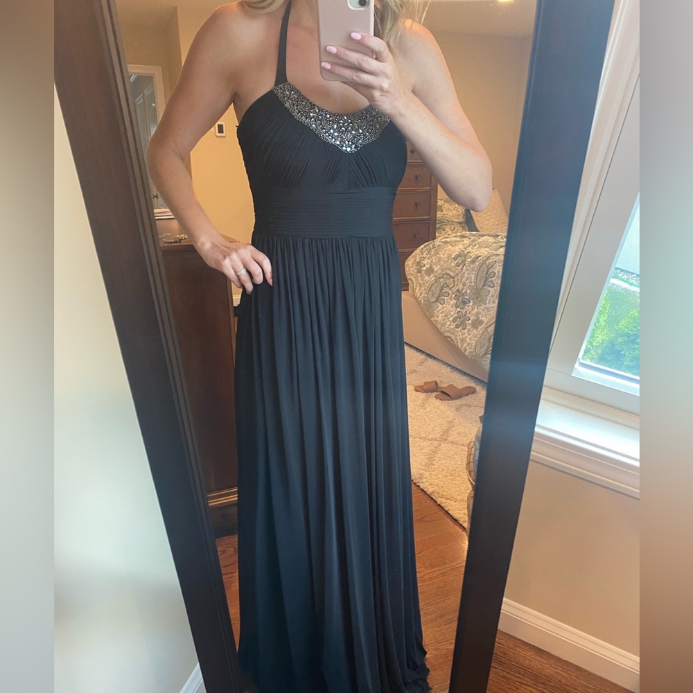 Black halter evening gown